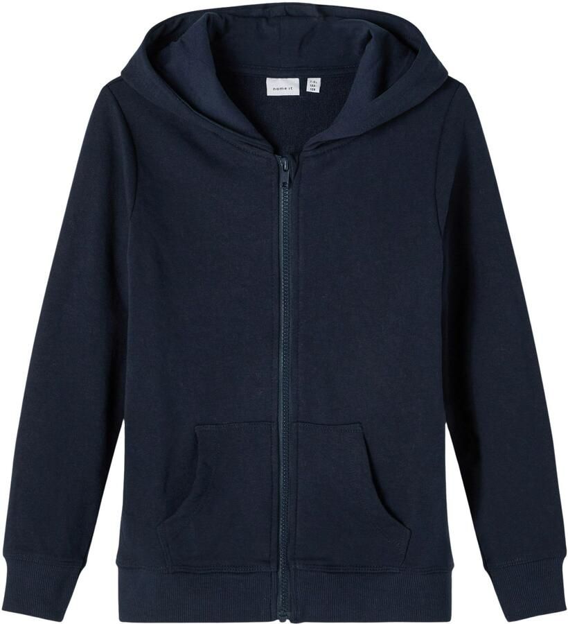Name It Capuchonsweatvest NKMNESWEAT – sweatjack met kangoeroezak effen casual regular fit sweatstof ronde hals