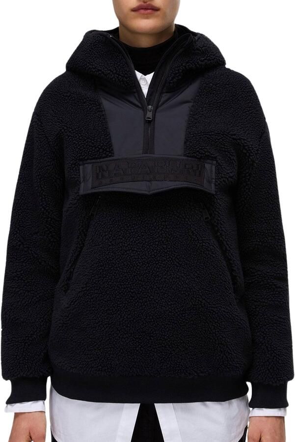 Napapijri Zwarte fleece jack met capuchon T-Seline Black Dames