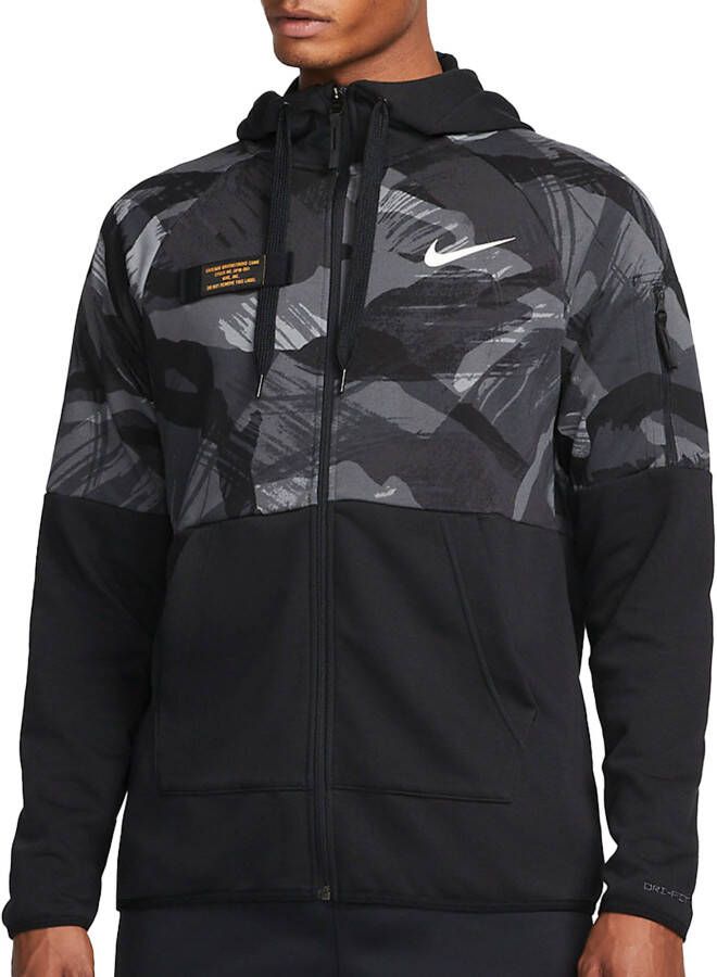 Nike Dri-FIT Fitnesshoodie van fleece met rits en camouflageprint voor heren Zwart