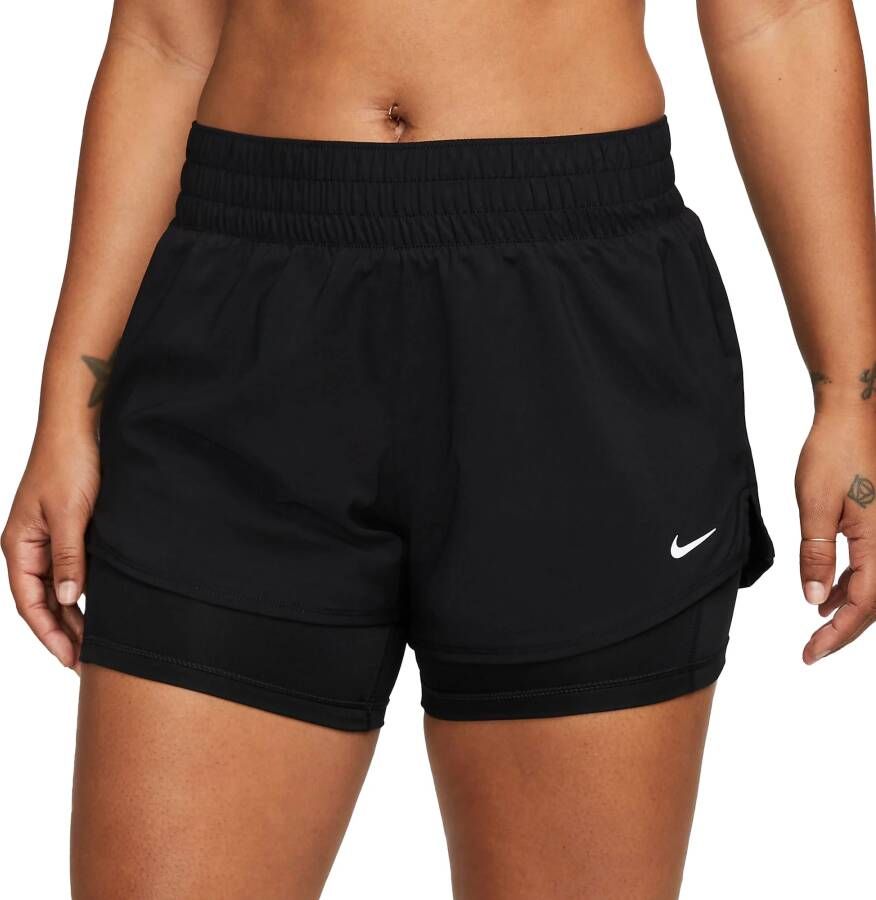 Nike One Dri-FIT 2-in-1 damesshorts met halfhoge taille (8 cm) Zwart