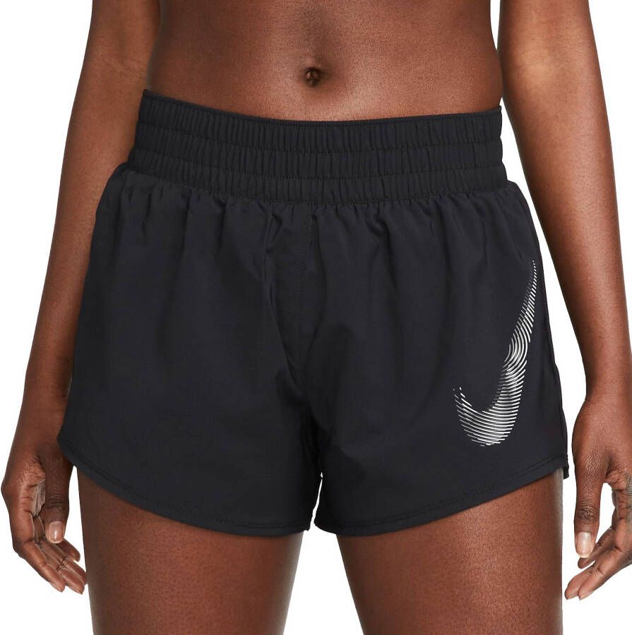 Nike Dri-FIT One Swoosh Hardloopshorts met halfhoge taille en binnenbroek voor dames Zwart