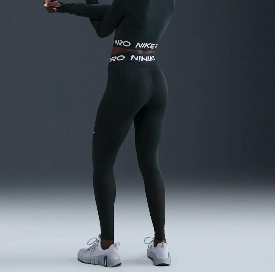 Nike Pro Legging met halfhoge taille en mesh vlakken voor dames Groen - Foto 5