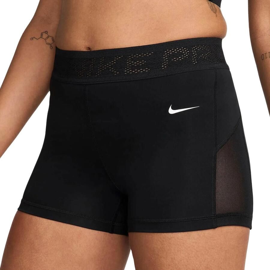 Nike Pro shorts met halfhoge taille en mesh vlakken voor dames (8 cm) Zwart