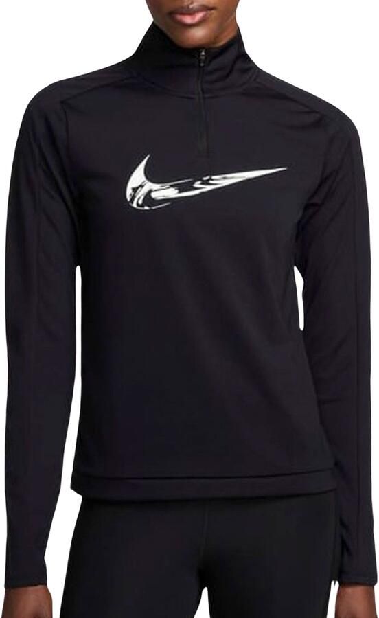 Nike Swoosh Dri-FIT hardlooptussenlaag met korte rits voor dames Zwart