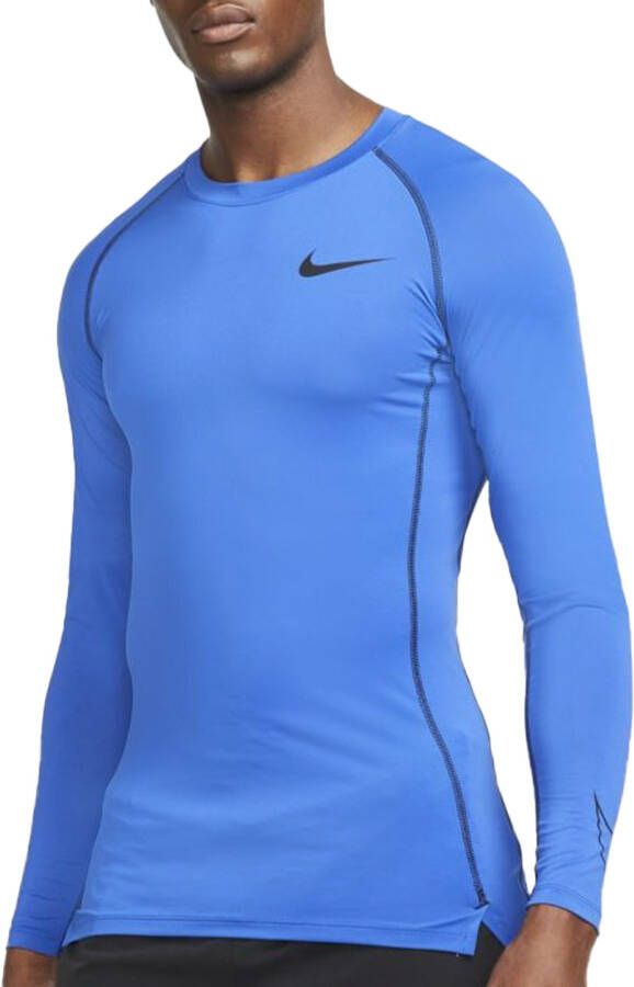 Nike Pro Dri-FIT Herentop met lange mouwen en strakke pasvorm Blauw
