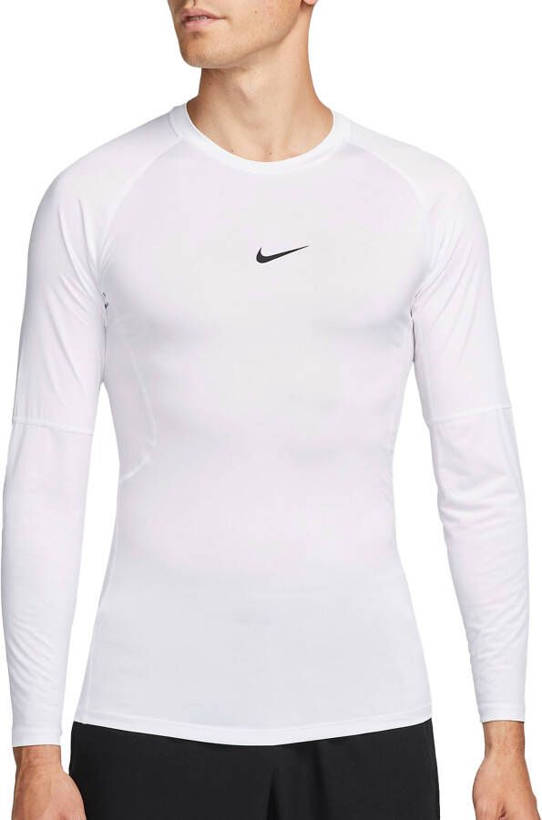 Nike Pro Dri-FIT strakke fitnesstop met lange mouwen voor heren Wit