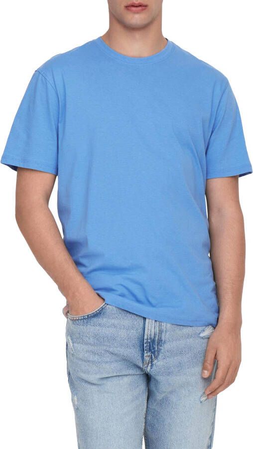 Only & Sons Regular Fit Ronde Hals T-shirt Blue Heren