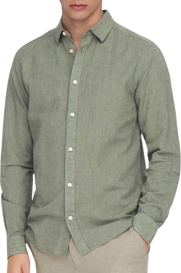 Only & Sons slim fit vrijetijdsoverhemd van mix van katoen en linnen model 'CAIDENLS SOLID' - Foto 5