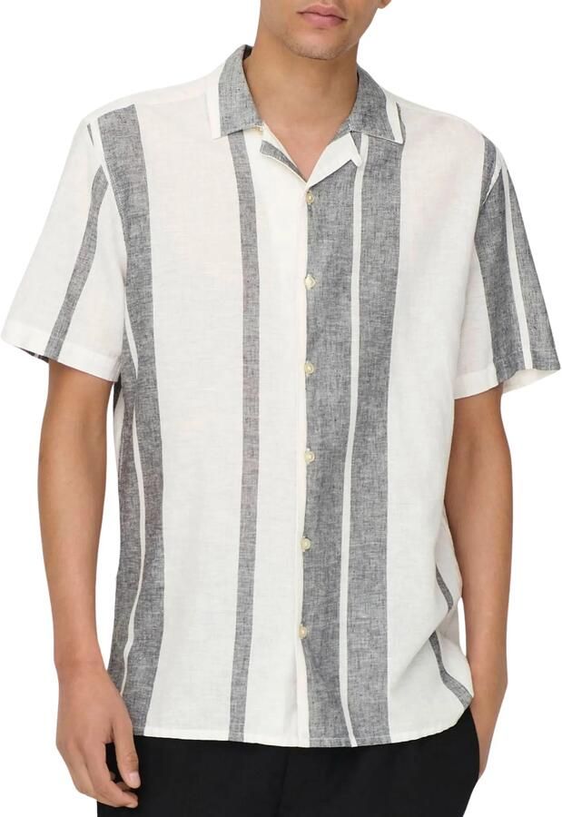 ONLY & SONS Overhemd met korte mouwen ONSCAIDEN SS STRIPE LINEN RESORT NOOS