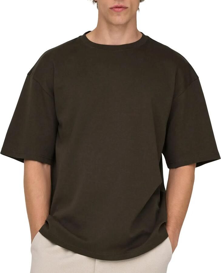 ONLY & SONS boxy T-shirt donkerbruin - Foto 3