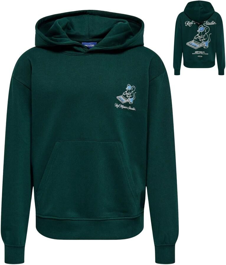 ONLY & SONS JUNIOR hoodie met backprint donkergroen - Foto 3