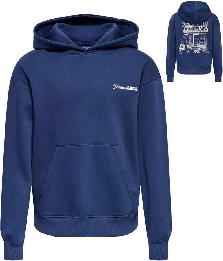 ONLY & SONS JUNIOR hoodie met backprint blauw - Foto 3