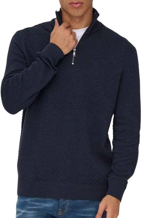 Only & Sons Mace Herringbone Knit Half Zip Sweater Heren