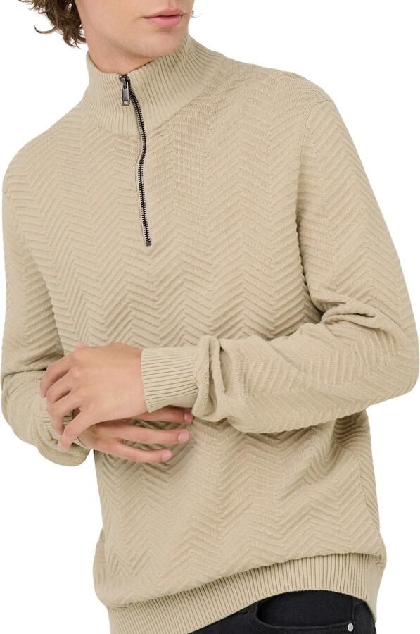 Only & Sons Mace Herringbone Knit Half Zip Sweater Heren
