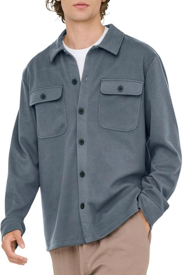 ONLY & SONS regular fit overshirt blauw - Foto 4