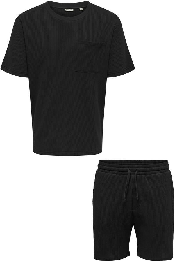 ONLY & SONS relaxed t-shirt en short met textuur zwart