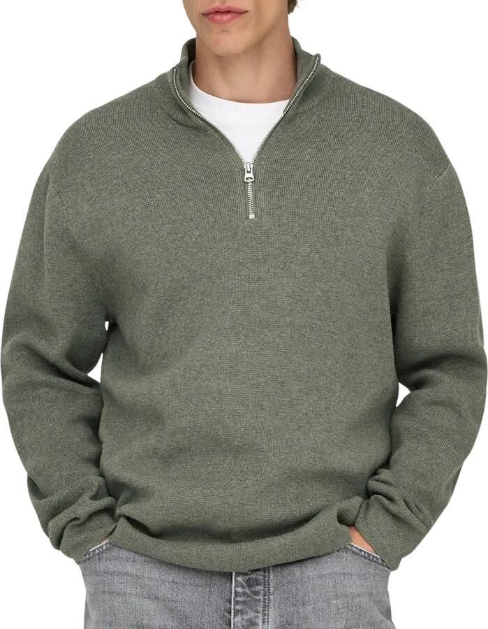 ONLY & SONS katoenen regular fit gebreide trui castor gray