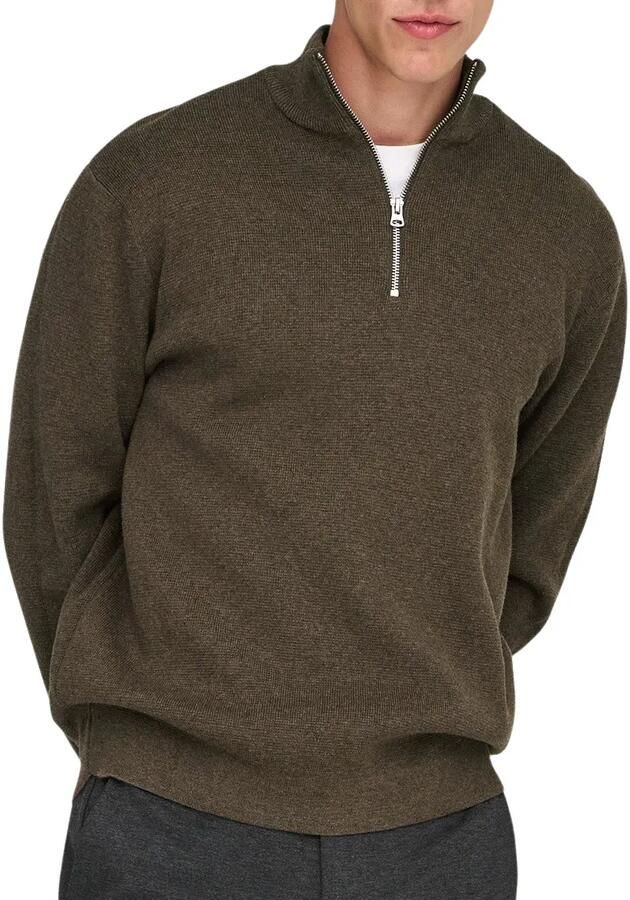 ONLY & SONS katoenen regular fit gebreide trui coffee bean