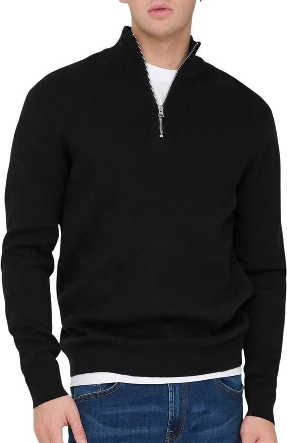 ONLY & SONS katoenen regular fit gebreide trui zwart
