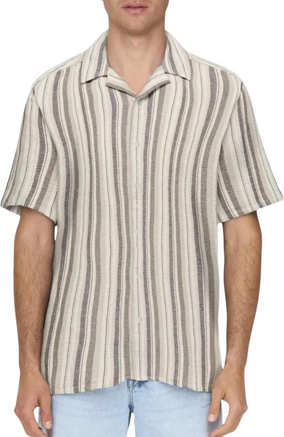 ONLY & SONS regular gestreept casual overhemd beige - Foto 4