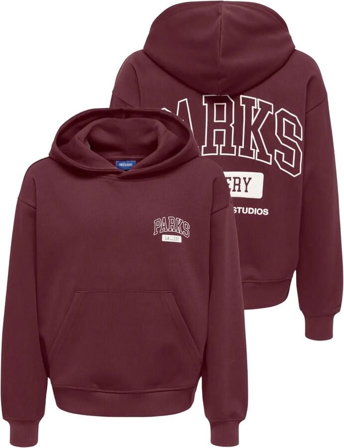 ONLY & SONS JUNIOR hoodie met backprint donkerrood - Foto 3