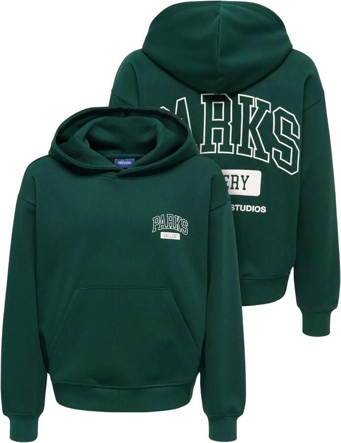 ONLY & SONS JUNIOR hoodie met backprint donkergroen - Foto 3