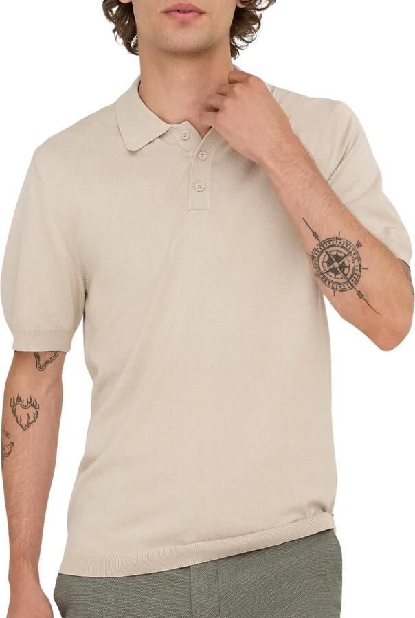 ONLY & SONS gebreide regular fit polo ONSWYLER LIFE lichtgrijs
