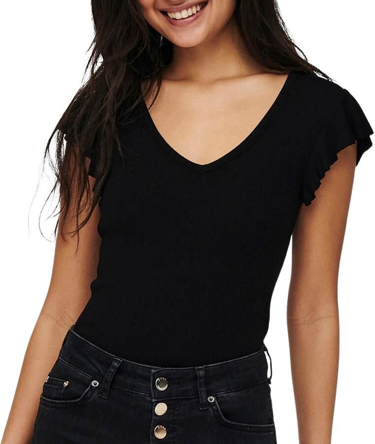 Only Shirt met V-hals ONLBELIA – V-hals voor vrouwelijk zomercomfort regular fit single jersey viscosemix v-hals effen - Foto 4