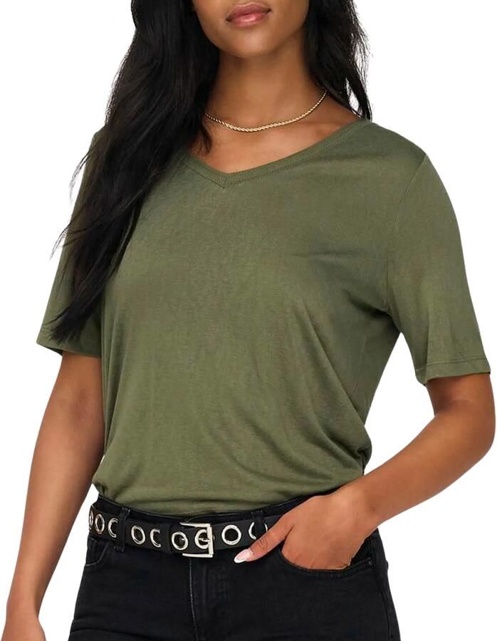 Only Shirt met korte mouwen ONLELISE S S V-NECK TOP JRS NOOS