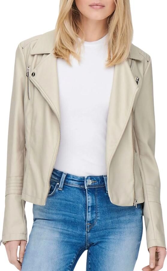 Only Lente Zomer Viscose Polyurethaan Jas met Polyester Voering Beige Dames
