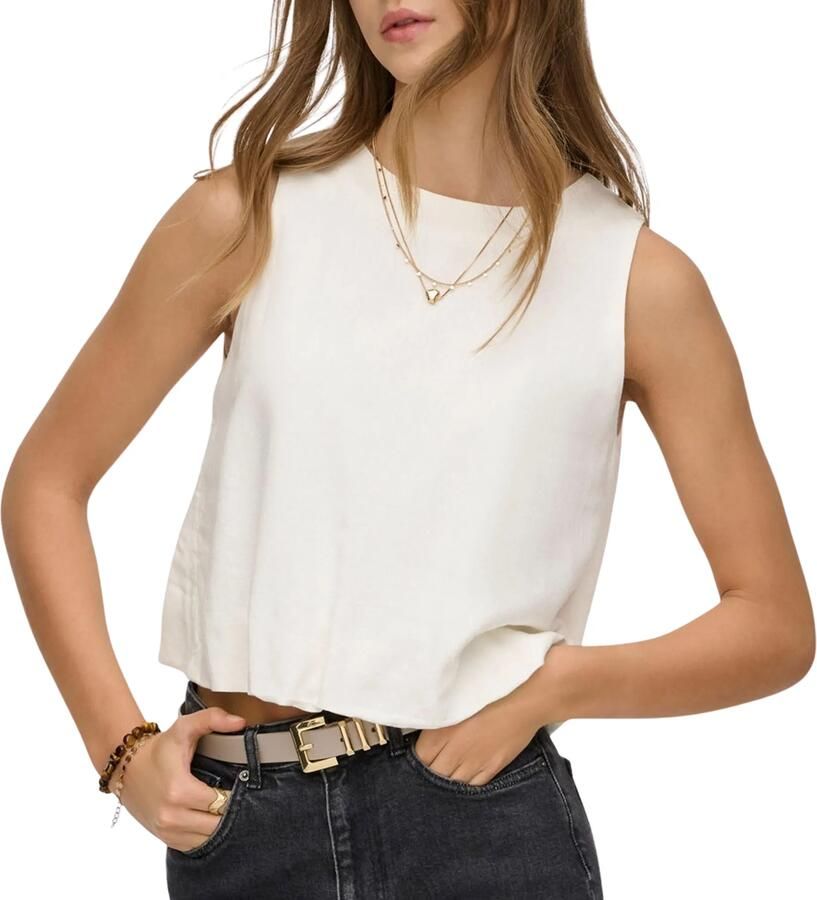 Only regular fit top van mix van viscose en linnen model 'GOA'