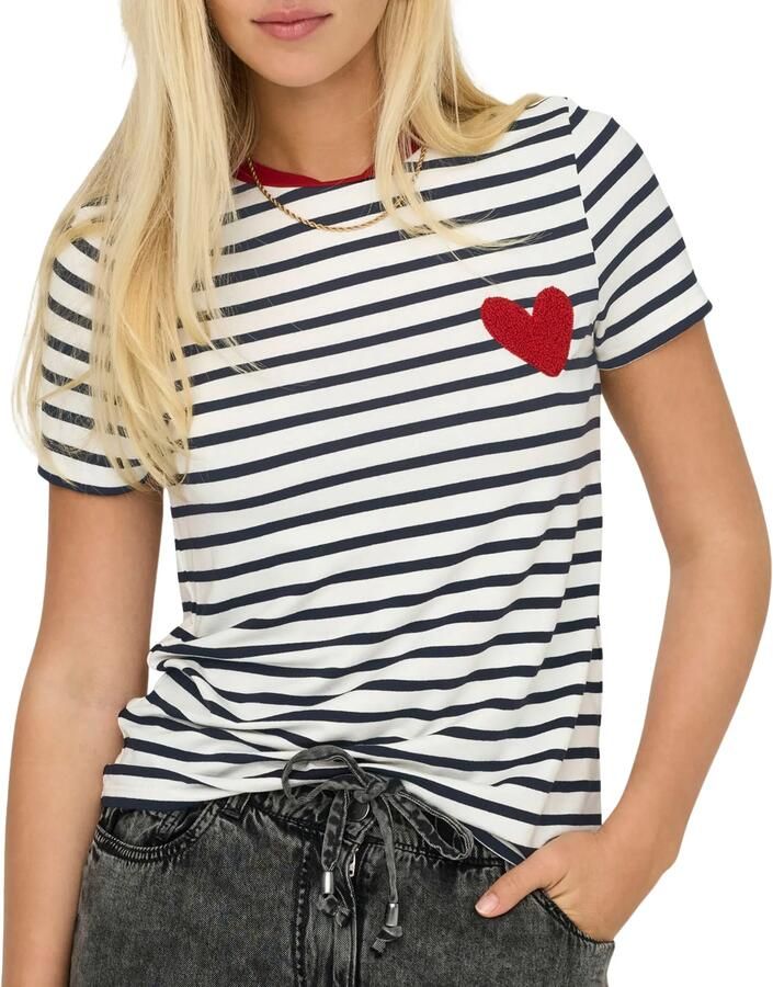 Only Regular fit T-shirt van viscosemix model 'HEART LIFE' - Foto 3