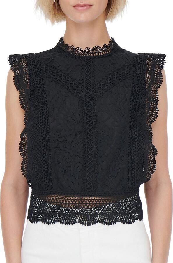 Only Kanten shirt ONLKARO – Kantentop met opstaande kraag voor elegante looks - Foto 4