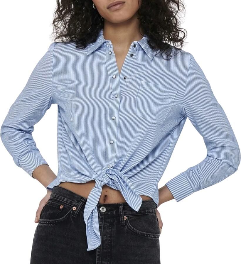 Only Olecey LS Stripe Knot DNM Shirt Cloud Dancer MEDIUM Blue | Freewear Blauw Blue Dames - Foto 3