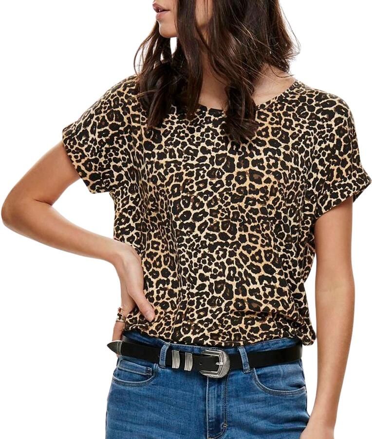 Only Shirt met korte mouwen ONLMOSTER – Shirt met dierenprint en losse snit animal-print modieus loose fit viscosemix ronde hals