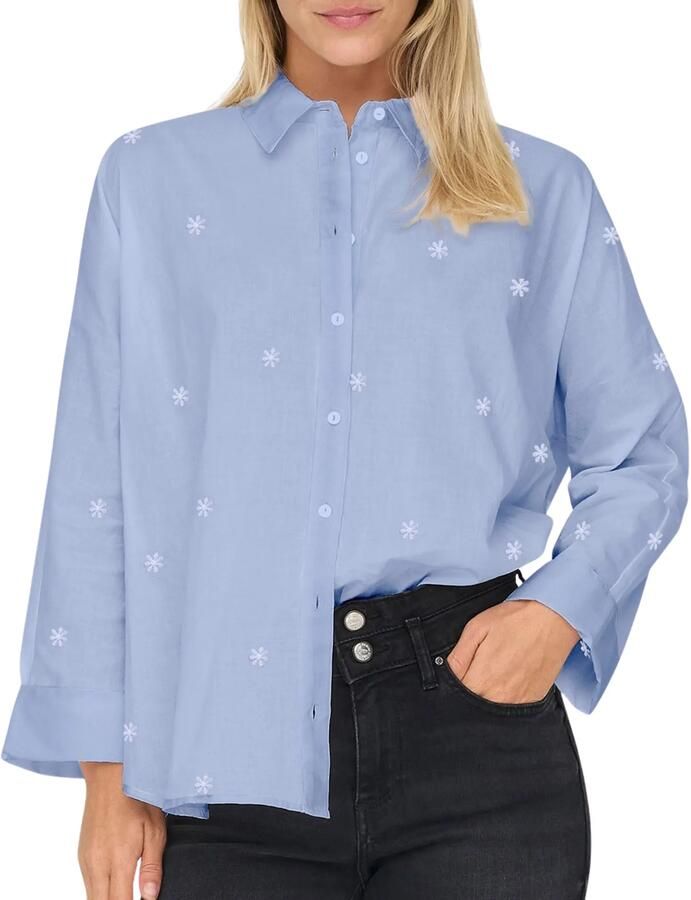 Only Lina Grace LS EMB Shirt Blue Dames - Foto 2