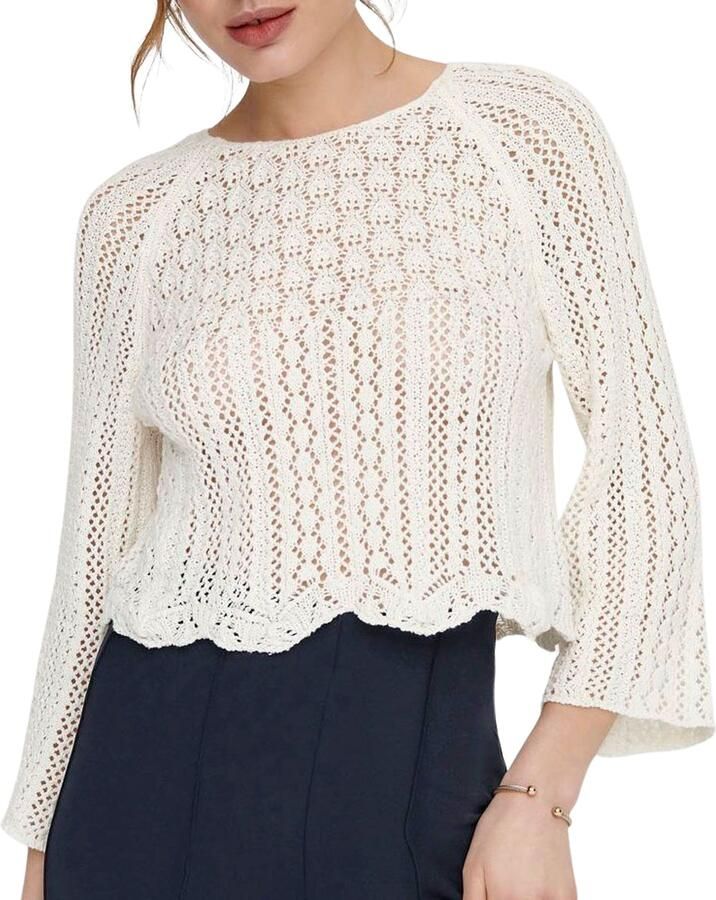 Only Korte gebreide pullover met all-over broderie anglaise model 'NOLA' - Foto 4