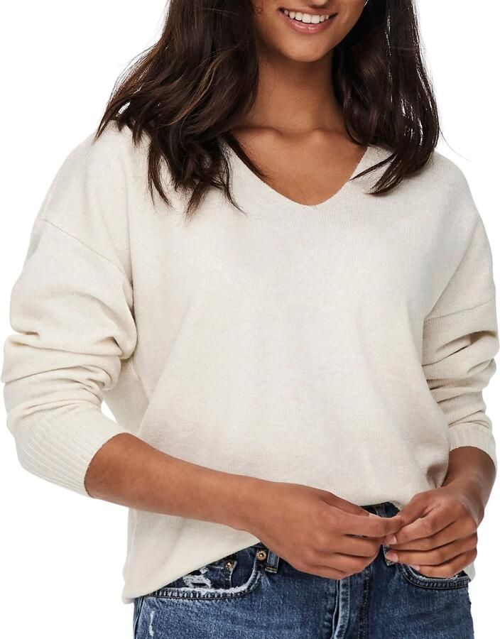 ONLY fijngebreide trui ONLRICA van gerecycled polyester beige