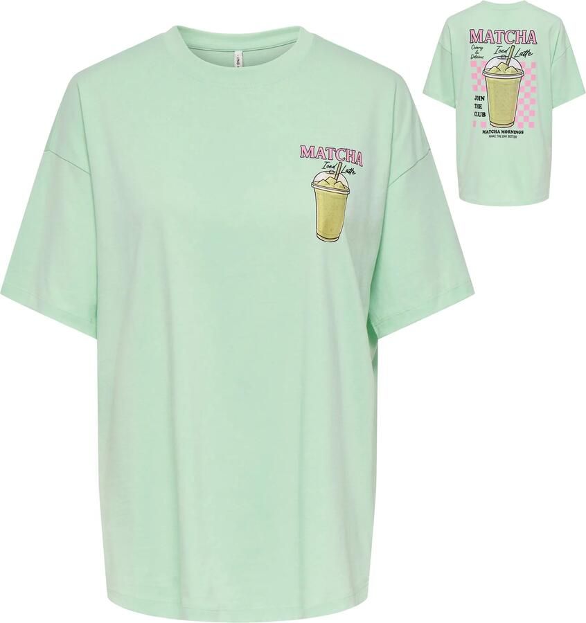 ONLY T-shirt met backprint lichtgroen - Foto 4