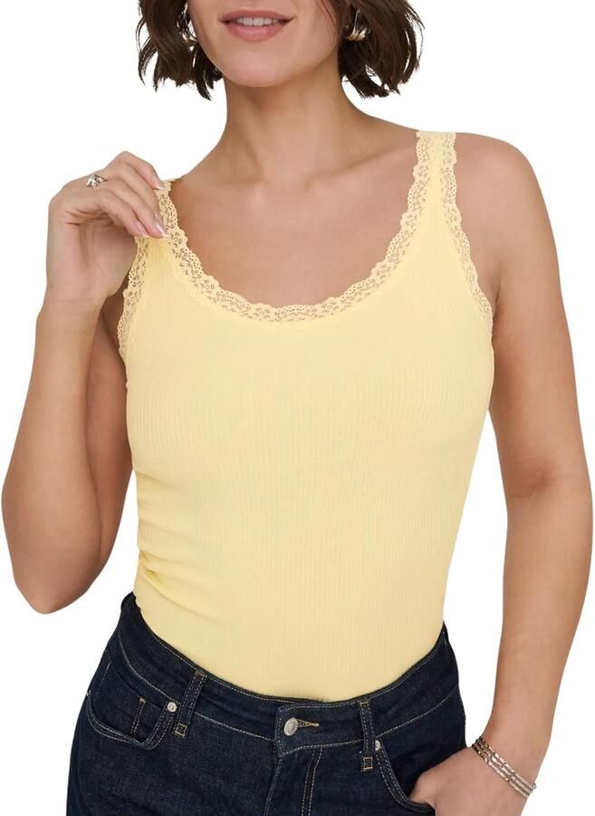 Only Tanktop ONLSARA – Tanktop met kantdetail bij de halslijn regular fit modisch jersey ribstof ronde hals - Foto 3