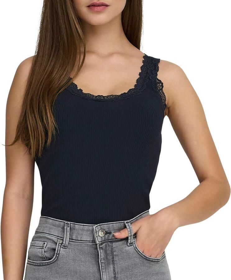 Only Tanktop ONLSARA – Tanktop met kantdetail bij de halslijn regular fit modisch jersey ribstof ronde hals