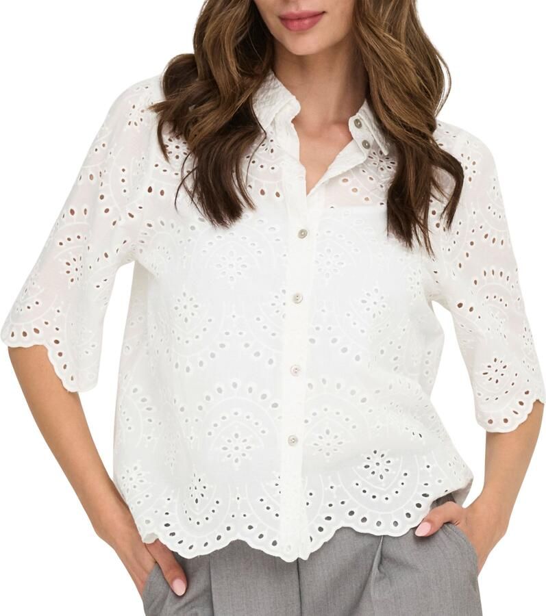 Only Regular fit overhemdblouse met broderie anglaise model 'VALAIS' - Foto 5