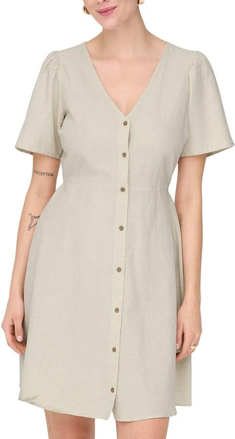 Only Korte Jurk Robe beige col en V manches courtes - Foto 4