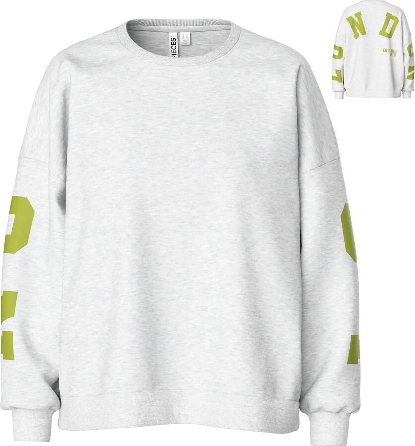PIECES katoenen oversized sweater met tekst grijs - Foto 4