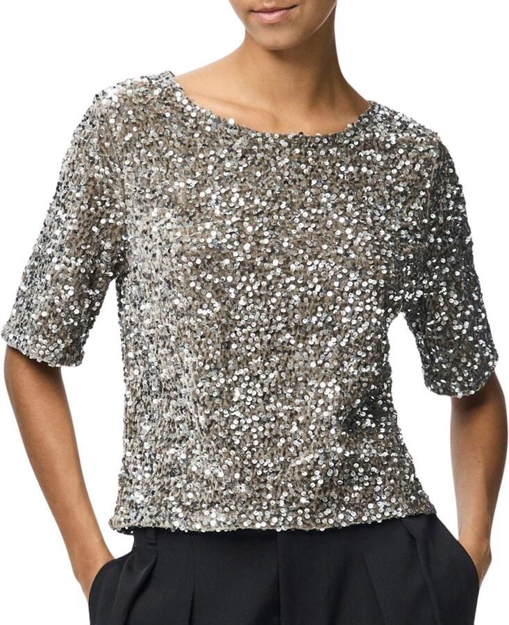 Pieces Regular fit T-shirt met pailletten model 'KAM' - Foto 1