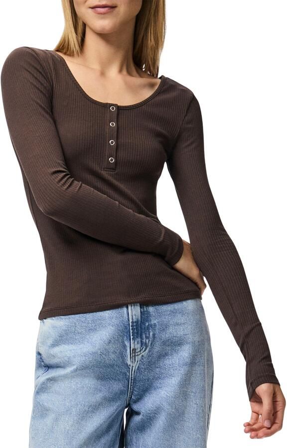 PIECES aansluitende longsleeve donkerbruin - Foto 4