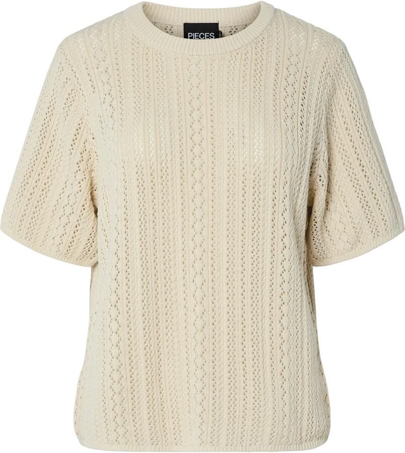 Pieces Regular fit gebreid T-shirt van puur katoen