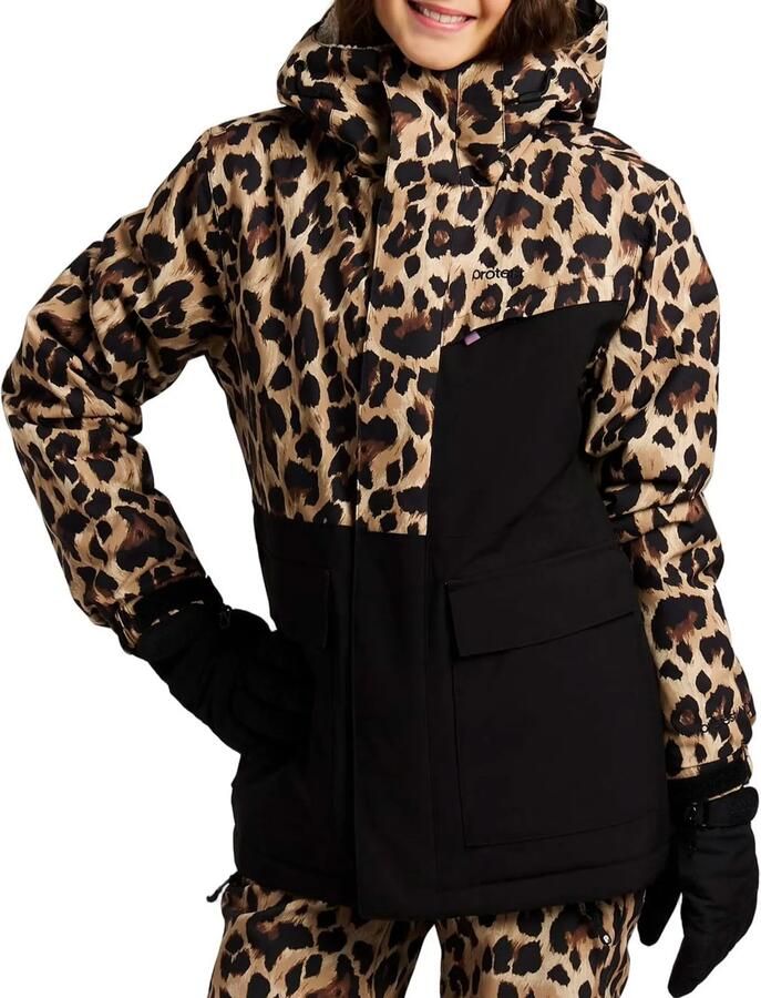 Protest ski-jas met dierenprint zand bruin zwart Skijack Meisjes Polyester Capuchon