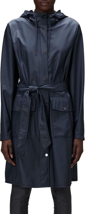 Rains Donkerblauwe Curve Jas met A-Lijn Pasvorm en Riem Blauw Dames - Foto 4