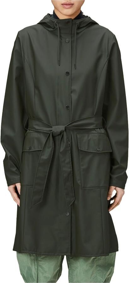Rains Groene Curve Jas met A-Lijn Pasvorm en Riem Groen Dames - Foto 2